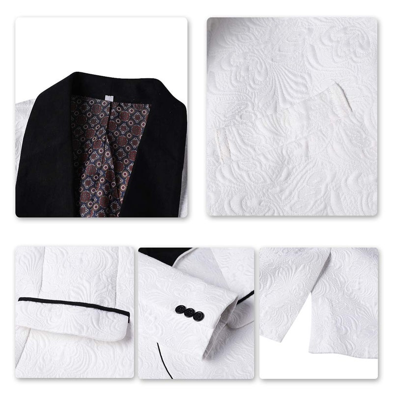 YFFUSHI Men's 3 Piece Suit Slim Fit Jacquard Tuxedo 1 Button Shawl Collar Blazer Vest & Pants for Wedding Formal Prom White - Image 5